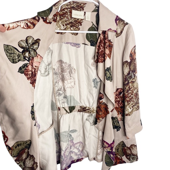 Chico’s Dusty Rose Pink Open Draped Jacket Gathered Back Pockets Size 1 i - Picture 5 of 6